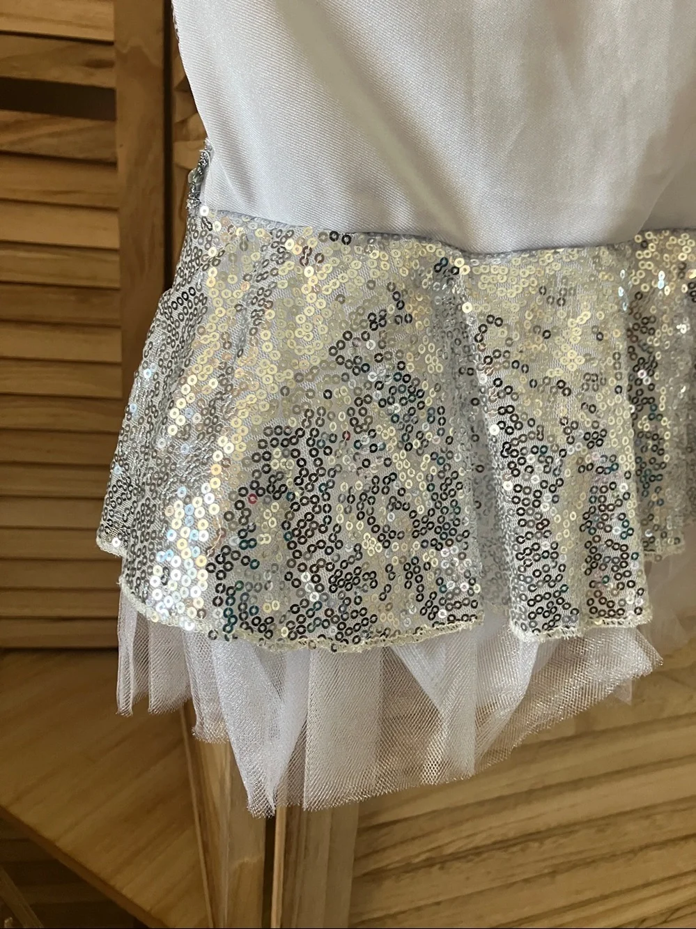 Silver Sequin Kids' Dance Costume with Feather Trim 3-4 years NWT